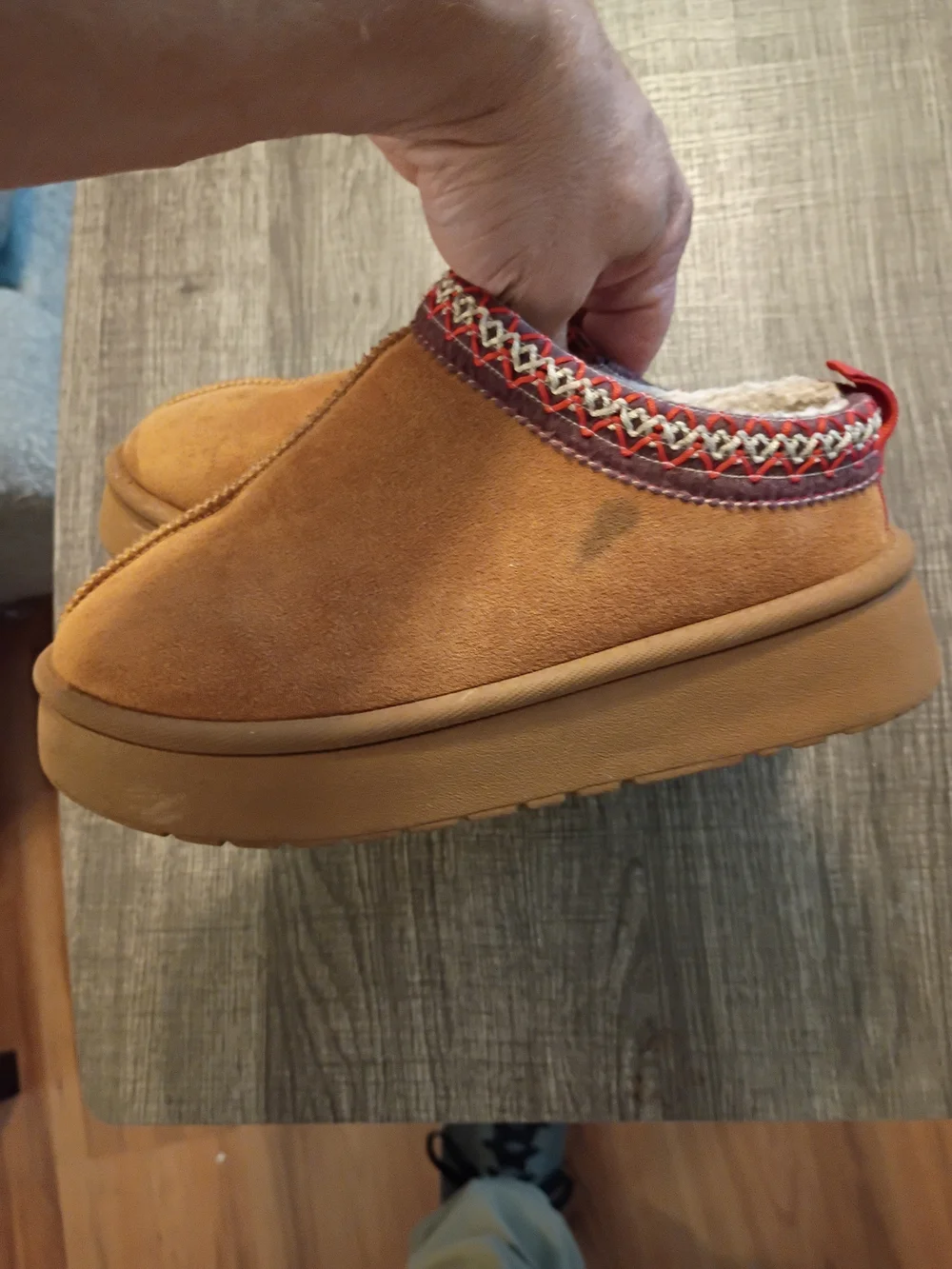 Kids Cozy Tan Suede Slip-On Slippers with Decorative Trim